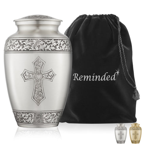 Adult Cremation Funeral Urn for Human Ashes - Etched Cross
